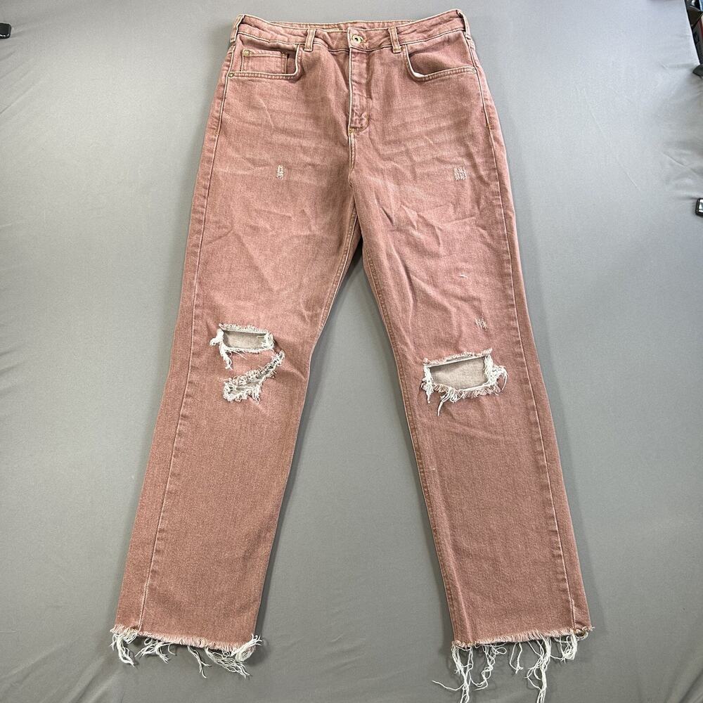 Anthropologie Straight-Leg Distressed Jeans in Dusty Rose